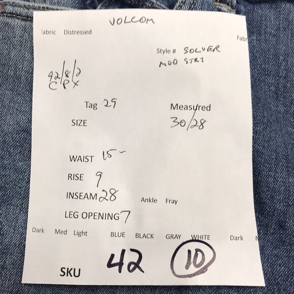 VOLCOM Solver Jean Men 29(30x28) Modern Straight Stretch Med Light Wash Surf - Picture 16 of 16